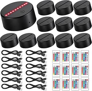 Honoson 12 Sets 3D Night LED Light Lamp Base 16 Colors LED Light Display Base with Remote Control USB Cable for Acrylic and Resin Glass for Restaurant Room(3.74 Inch,Black)