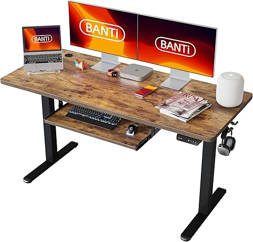 BANTI Escritorio de pie de 55 x 24 pulgadas, altura ajustable con bandeja para teclado, escritorio elevador, escritorio de pie para oficina en casa