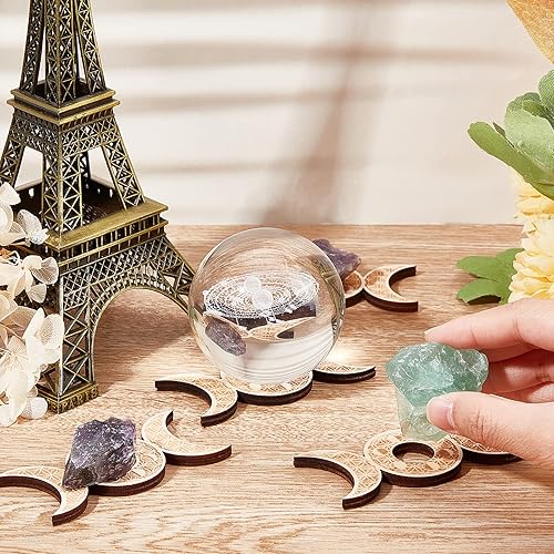 Miniatura 5 de CREATCABIN Mini soporte de exhibición de esfera de cristal, soporte de base de bola de cristal de madera, triple diosa luna de 2.362-3.150 in,