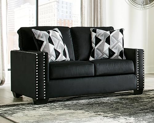 Miniatura 2 de Signature Design by Ashley Gleston Glam - Sofá biplaza con ribete de clavos, color negro
