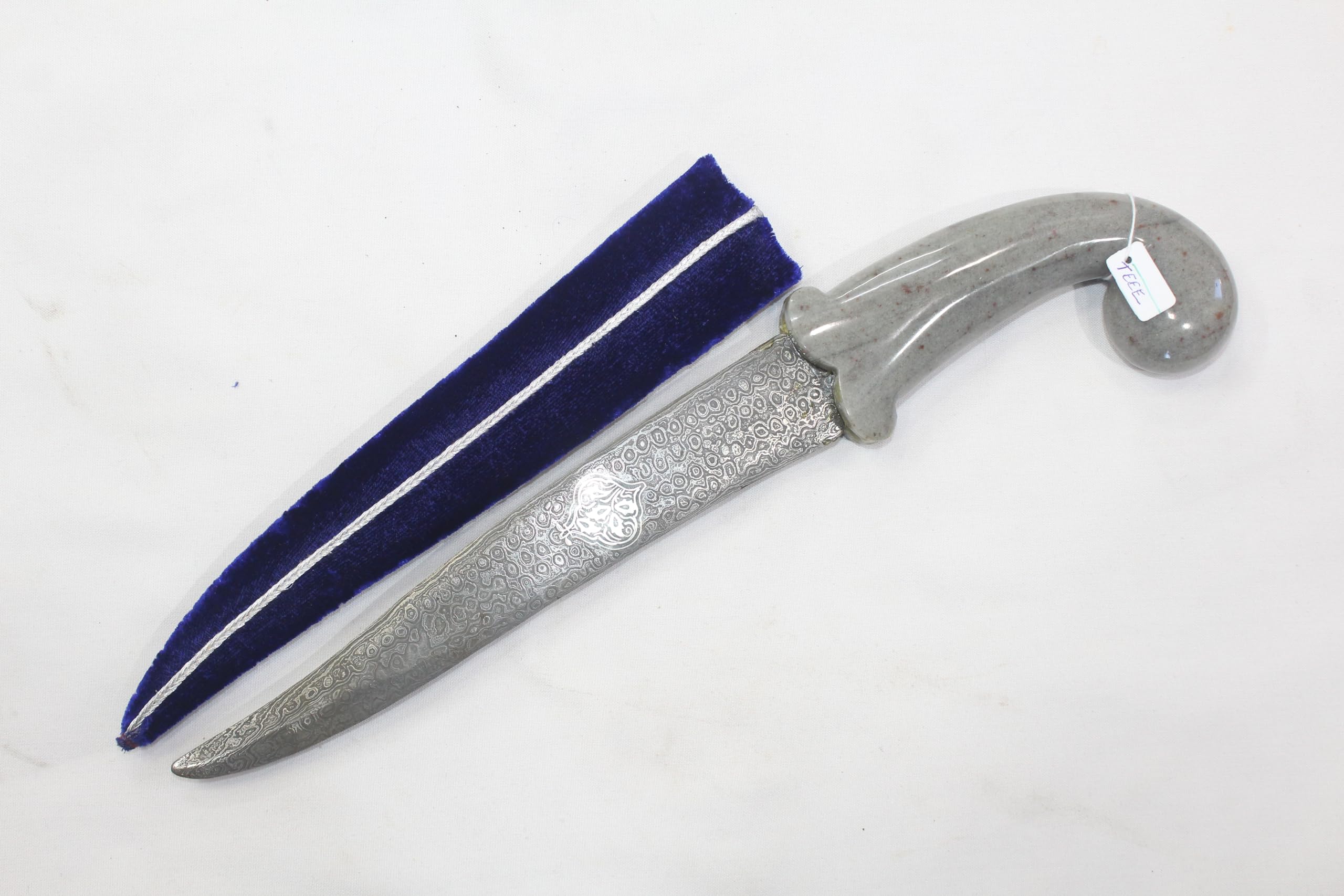 Rajasthan Gems Dagger Knife Grey Jade Stone Handle Silver Work Damascus Steel Blade W 440