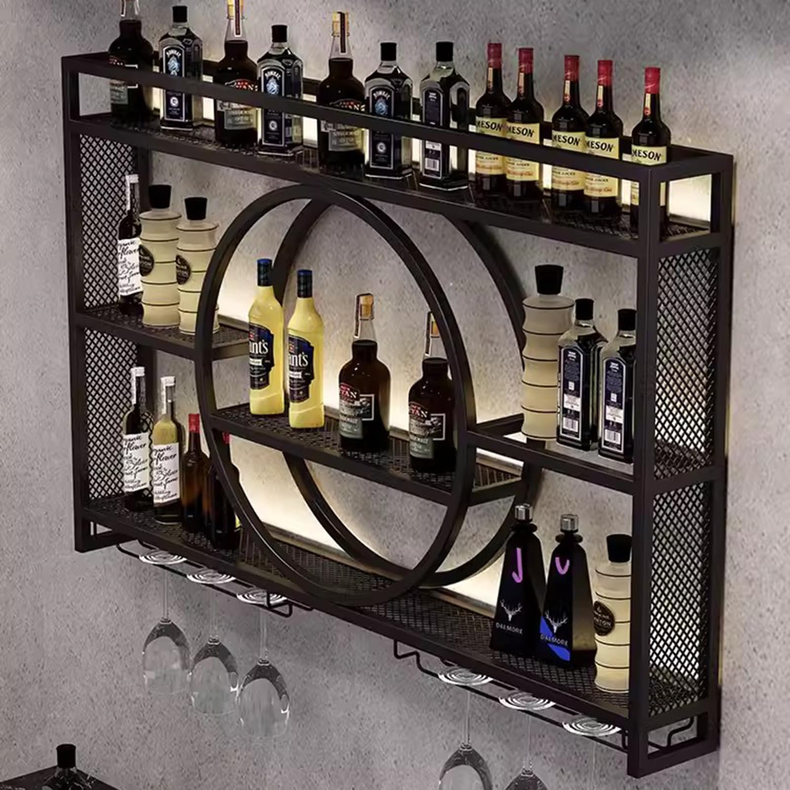 Portabottiglie Da Parete Moderno In Metallo - Espositore Per Vini Con Scaffali In Vetro, 120 Cm - Foto 6