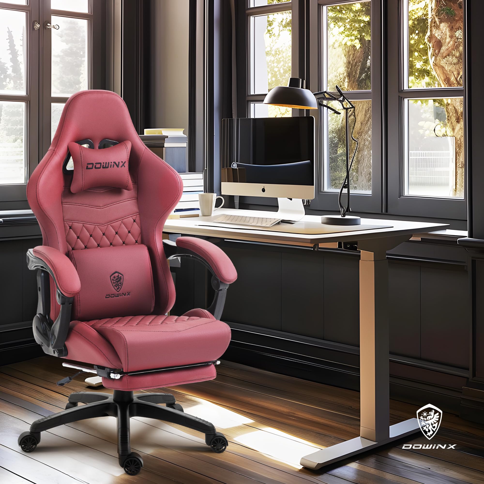 Sedia Da Gioco Ergonomica Dowinx In Pelle PU Bianca – Per Persone Pesanti, Inclinabile 135°, Con Seduta Ampia E Ruote Auto-bloccanti
