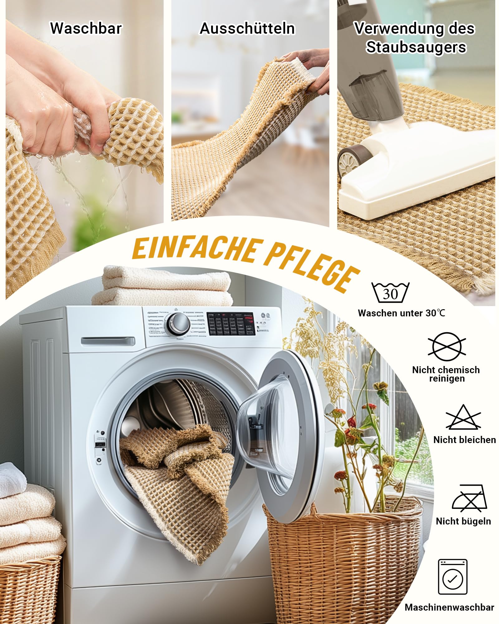 Grande set di tappeti da bagno, antiscivolo, set da 2 pezzi, tappetino da bagno bohémien, lavabile, per soggiorno, camera da letto, bagno, decorazione da bagno, 51 x 120 cm + 41 x 61 cm