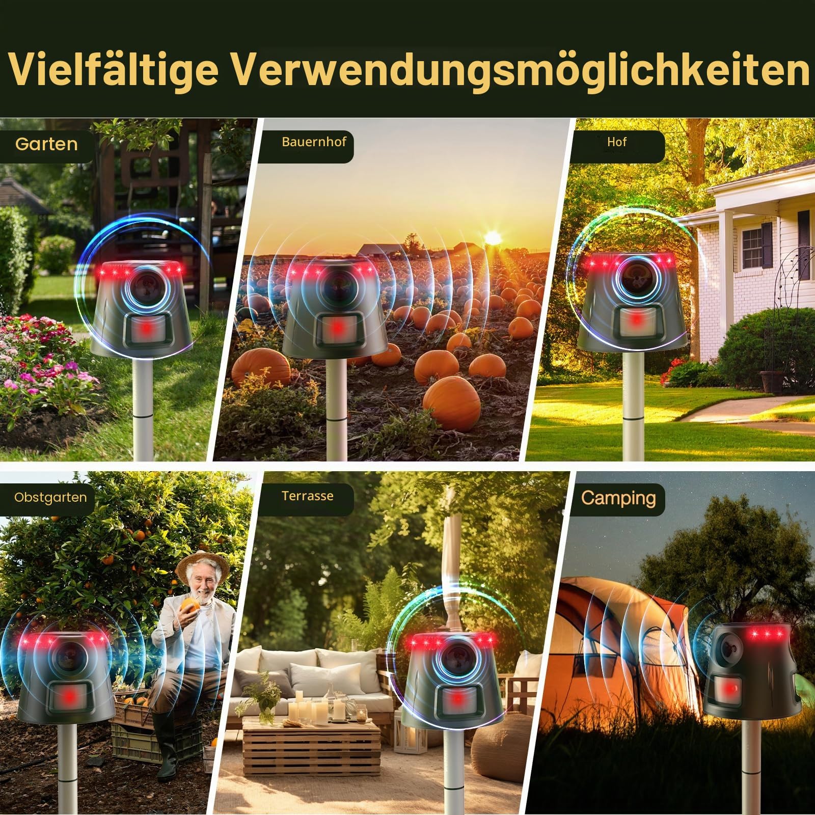 Katzenschreck für Außenbereich, 360° Solarbetriebene Tierkontrollgeräte Vogelschreck mit Bewegungssensor und Blinklicht, 5 Modi Wasserdichter Tierabwehr für Eichhörnchen Waschbären Marder Kaninchen