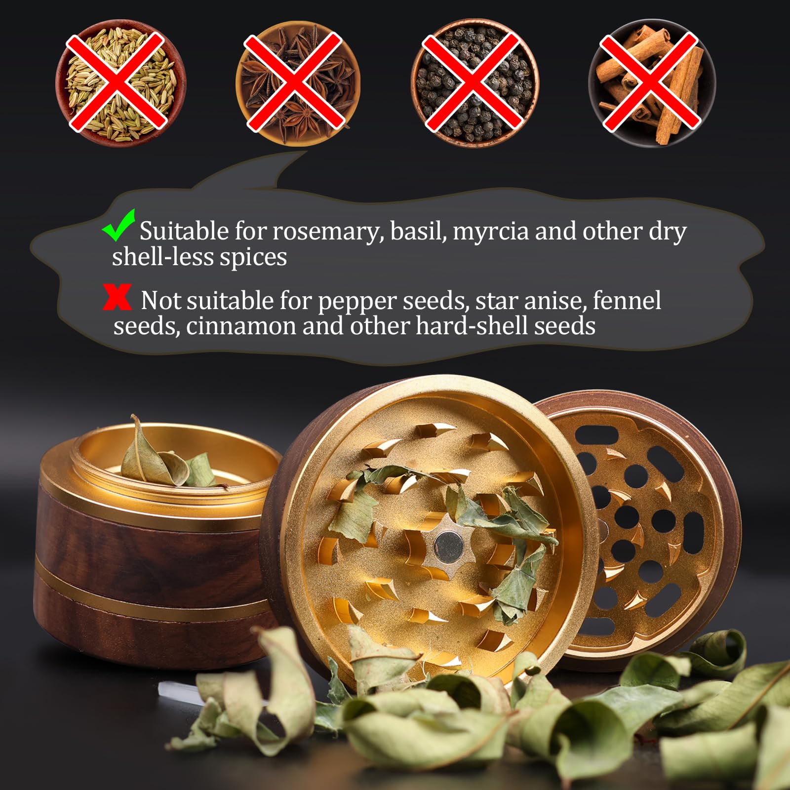 Wooden Herb Grinder for Dry Herb and Spices 4 Layers Portable Herbal Grinders with Magnetic Lid and Pollen Catcher - 2.5 Inches - Image 4