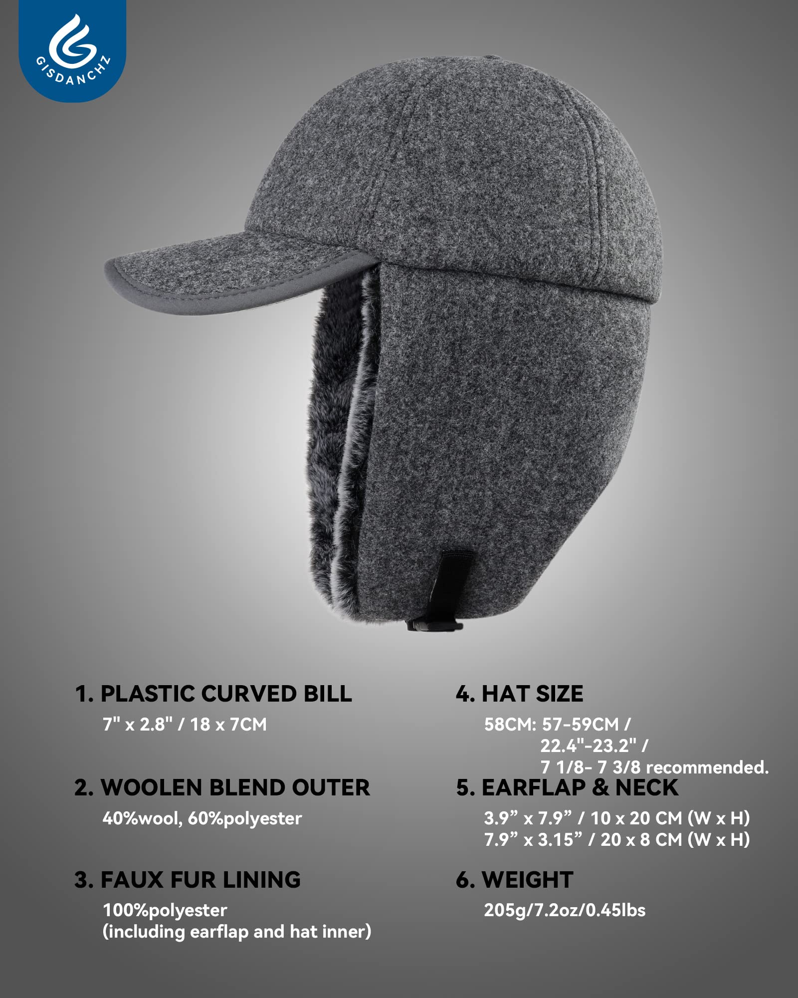 Gisdanchz Gorro Invierno con Orejeras Largas - Exterior de Mezcla de Lana, Piel Sintética Totalmente Forrada
