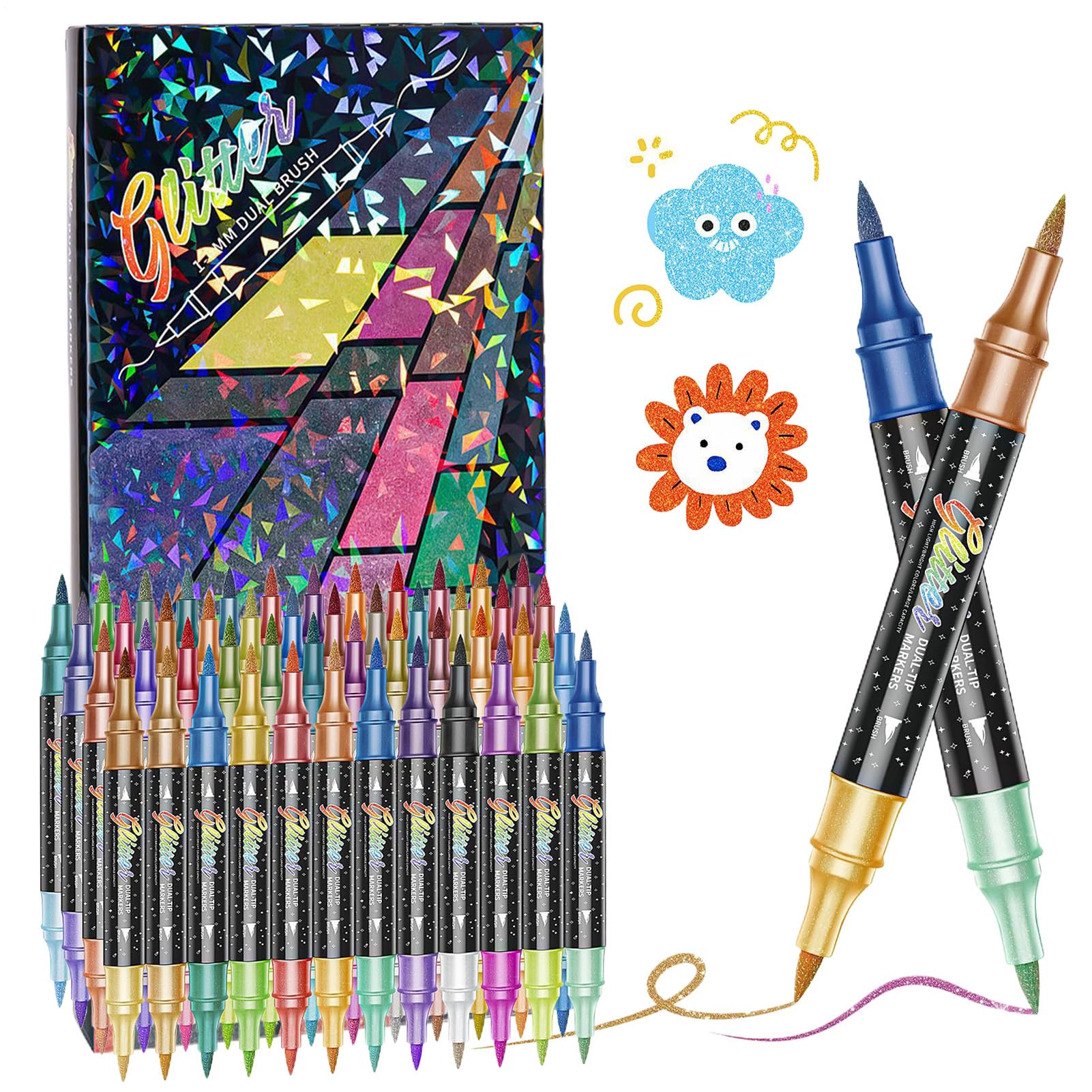 Filzstifte Glitter-Stifte mit Doppelspitze | Marker für Erwachsenen-Malbücher für Schule, Klassenzimmer, zu Hause, Kindergarten, Journaling, Scrapbooking, Skizzieren und