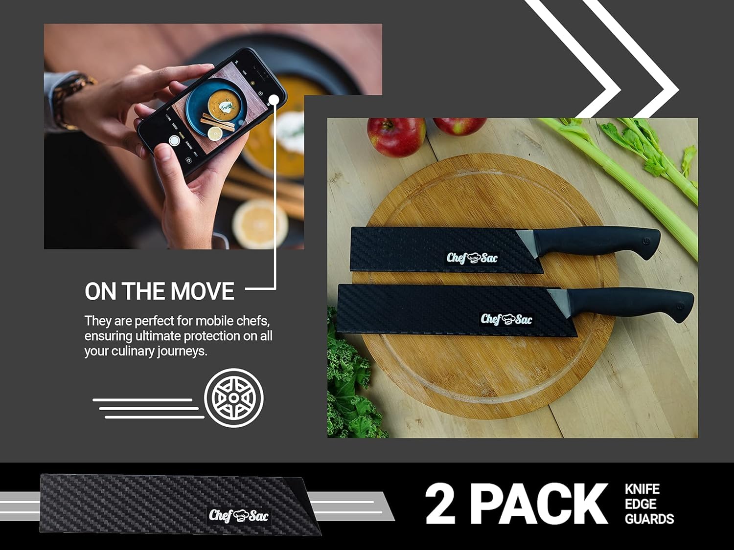 Chef Sac Knife Edge Guards | Universal Knife Cover & Professional Knife Protector | Durable BPA-Free ABS Plastic Knife Guards | Gentle Non-Scratch Felt Lining Chef Knife Sheath (2-Pack - 10.5 + 8.5): Home & Kitchen
