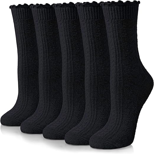 Eyean Womens Merino Wool Ruffle Socks Knit Warm Boot Winter Cozy Thermal Hiking Dress Crew Frilly Socks 5 Pairs Eyean Womens Merino Wool Ruffle Socks Knit Warm Boot Winter Cozy Thermal Hiking Dress Crew Frilly Socks 5 Pairs