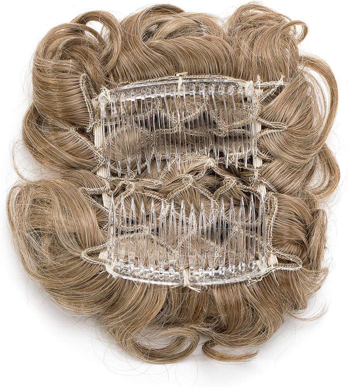Short Combs Messy Curly Wavy Hair Extensions Bun Piece Up Do Drawstring Ponytail Clip in Comb Hair Extensions Chignon Sandy Brown mix Bleach Blonde - Image 3