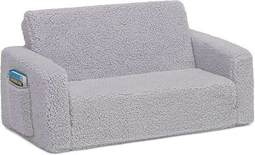 Miniatura 10 de Delta Children Cozee - Sofá convertible 2 en 1 de sherpa abatible para niños color gris Crema, gris, Rosa/Rebel Fun.