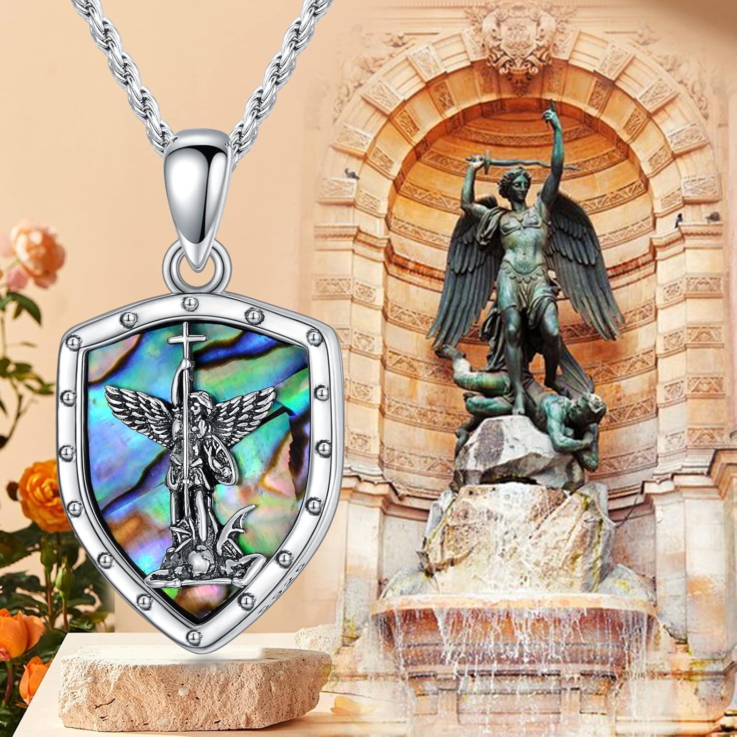 LONAGO Saint Michael Shield Necklace Archangel St Michael Pendant Necklace Gift for Men Father Friend Brother - Image 5