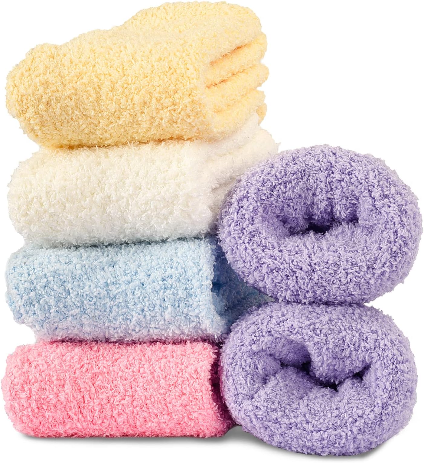 5 Pairs Fluffy Socks Womens - Soft Cosy Fuzzy Ladies Winter Warm Sleeping Bed Socks for Gifts, UK 4-8