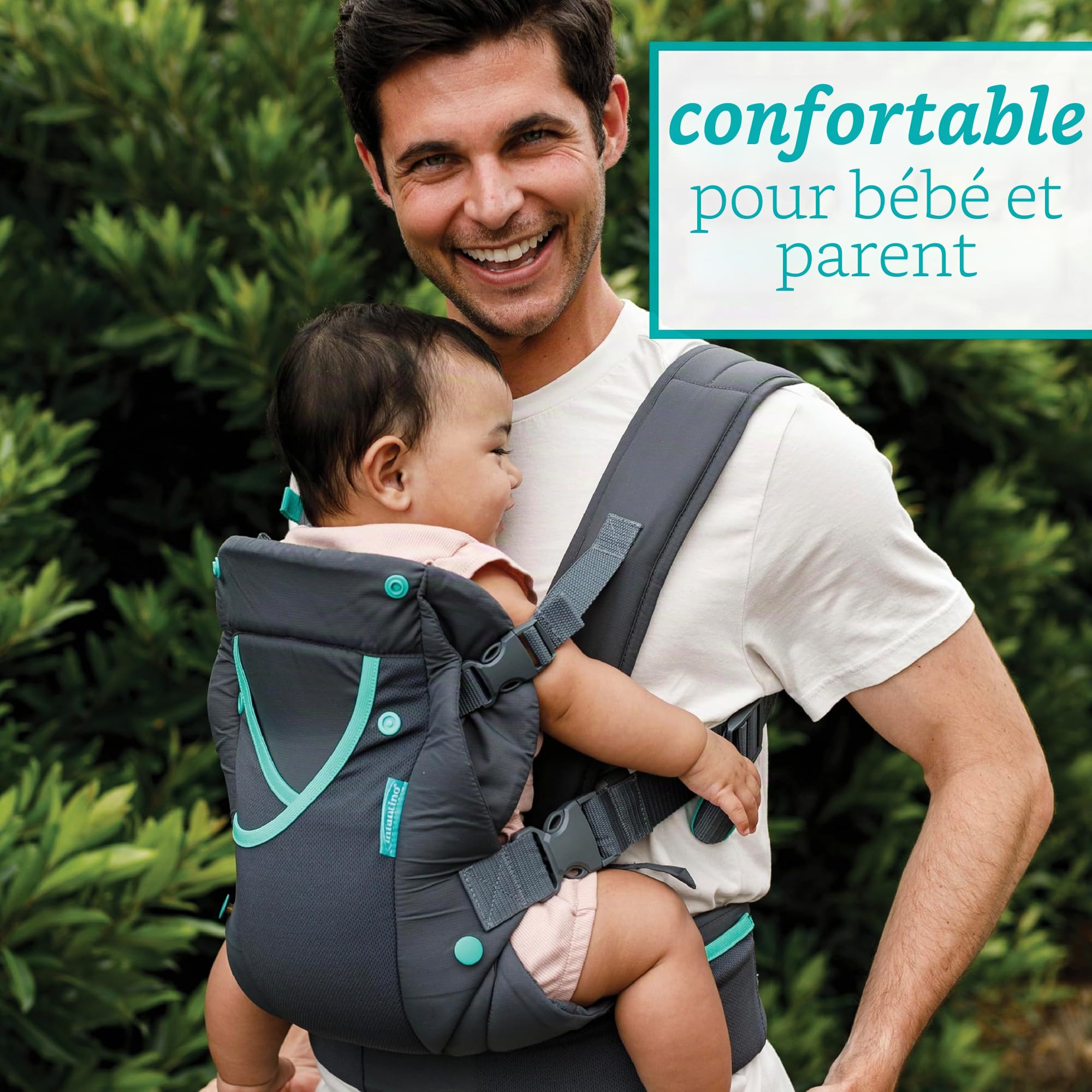 Infantino Porte-bébé Carry On Active, Porte-bébé Ergonomique Multi-poches pour Nouveau-né à Tout-petit 3,6–18,1 kg avec Bretelles Rembourrées, Rangement sur Ceinture Lombaire, Gris