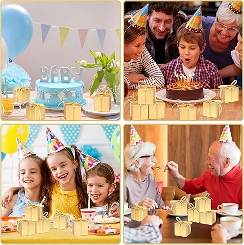 Miniatura 4 de Hooqict Paquete de 100 cajas de regalo de fiesta, cajas de regalo doradas de 2 x 2 x 2 pulgadas, cajas de regalo pequeñas de cartón con tapas y