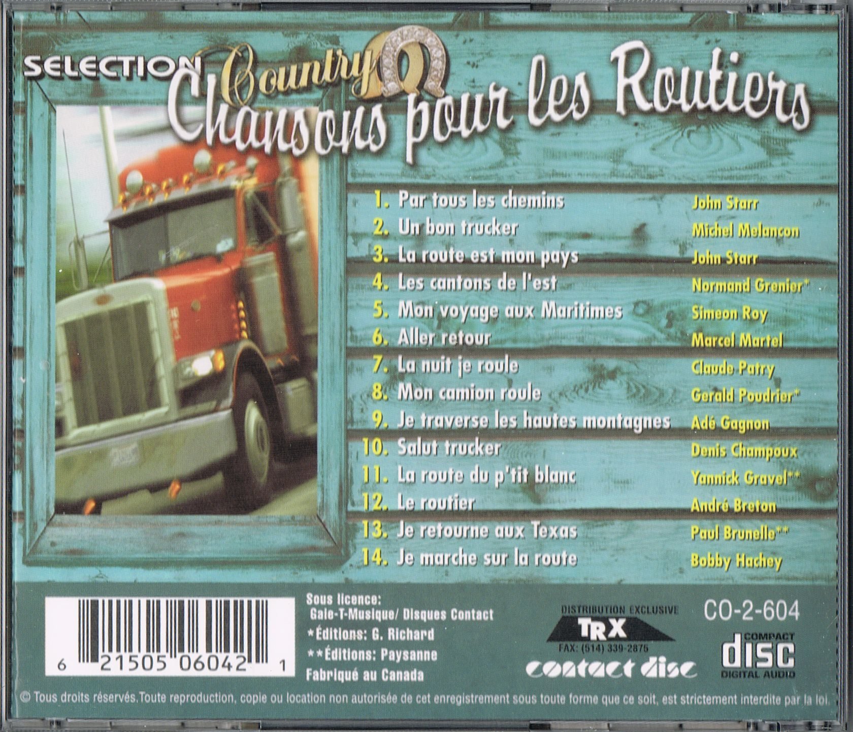 Chansons Pour Les Routiers - Selection Country, 14 succes [Audio CD] Artistes Variés
