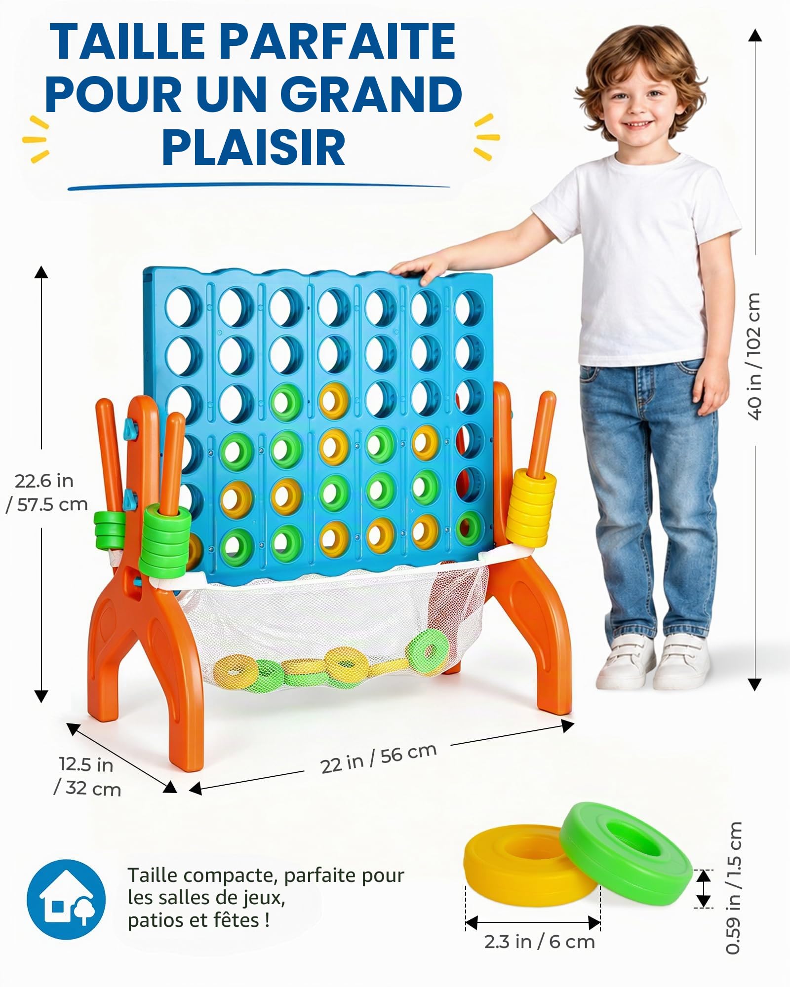 Grand jeu de stratégie quatre dans une rangée – Jeu de quatre dans une rangée de qualité supérieure pour les enfants âgés de 3 ans et plus, parfait pour l'intérieur et l'extérieur, les