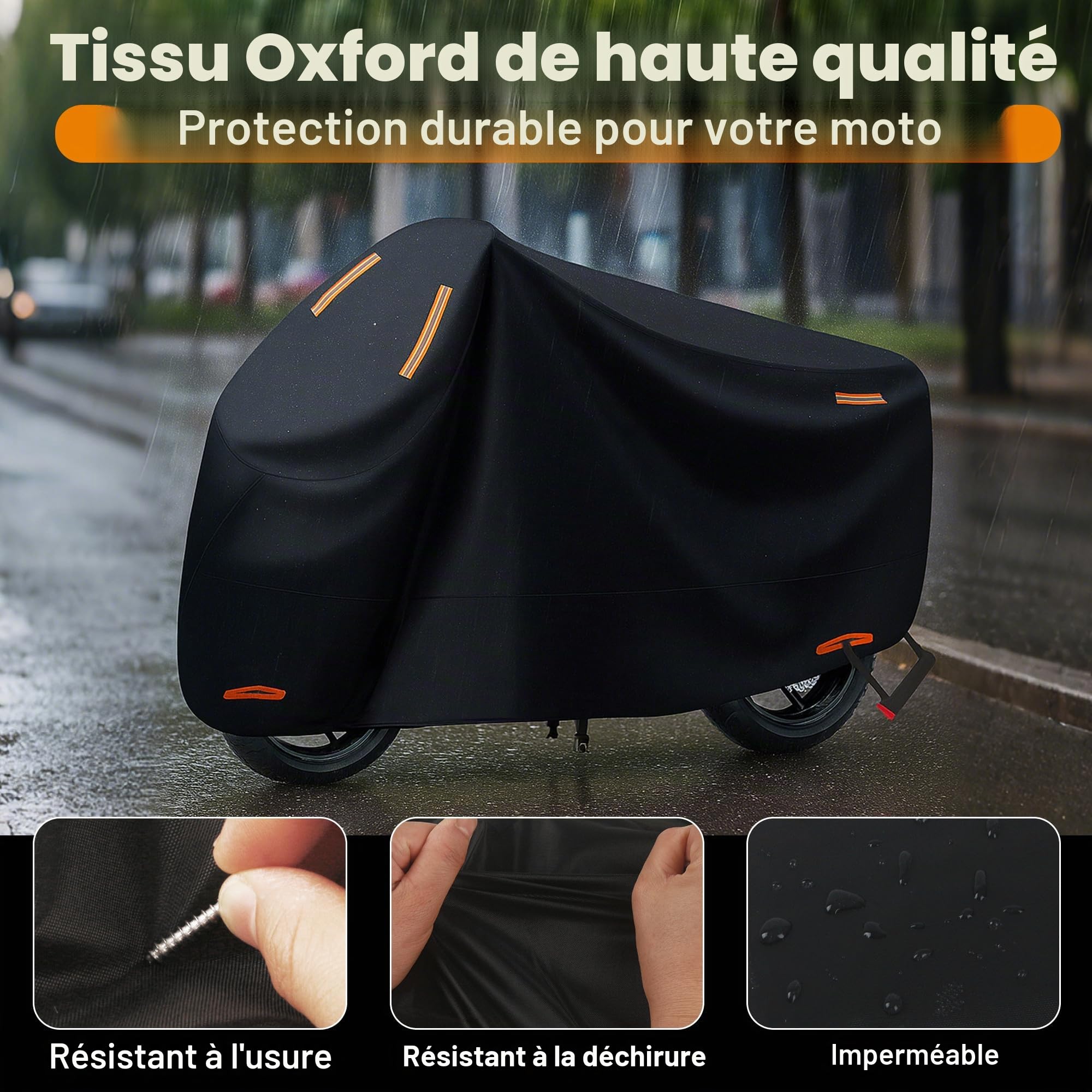 Bache Moto, Bache Moto Exterieur Etanche, Protection extérieure Contre Le Froid et Le Soleil avec Trou de Serrure, Housse Moto Exterieur adaptée à Une variété de modèles (245x105x125 cm)