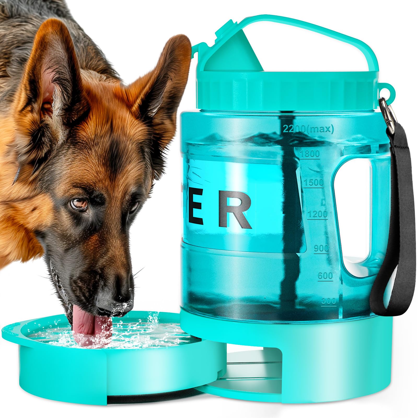 lesotc 2200ml Borraccia per Cani Portatile, Borraccia Cane Portatile – Ciotola Anti‑Perdita, Indispensabile per Attività All'Aperto, Viaggi, Passeggiate, Campeggio, Spiaggia, Ecc （Verde Menta）