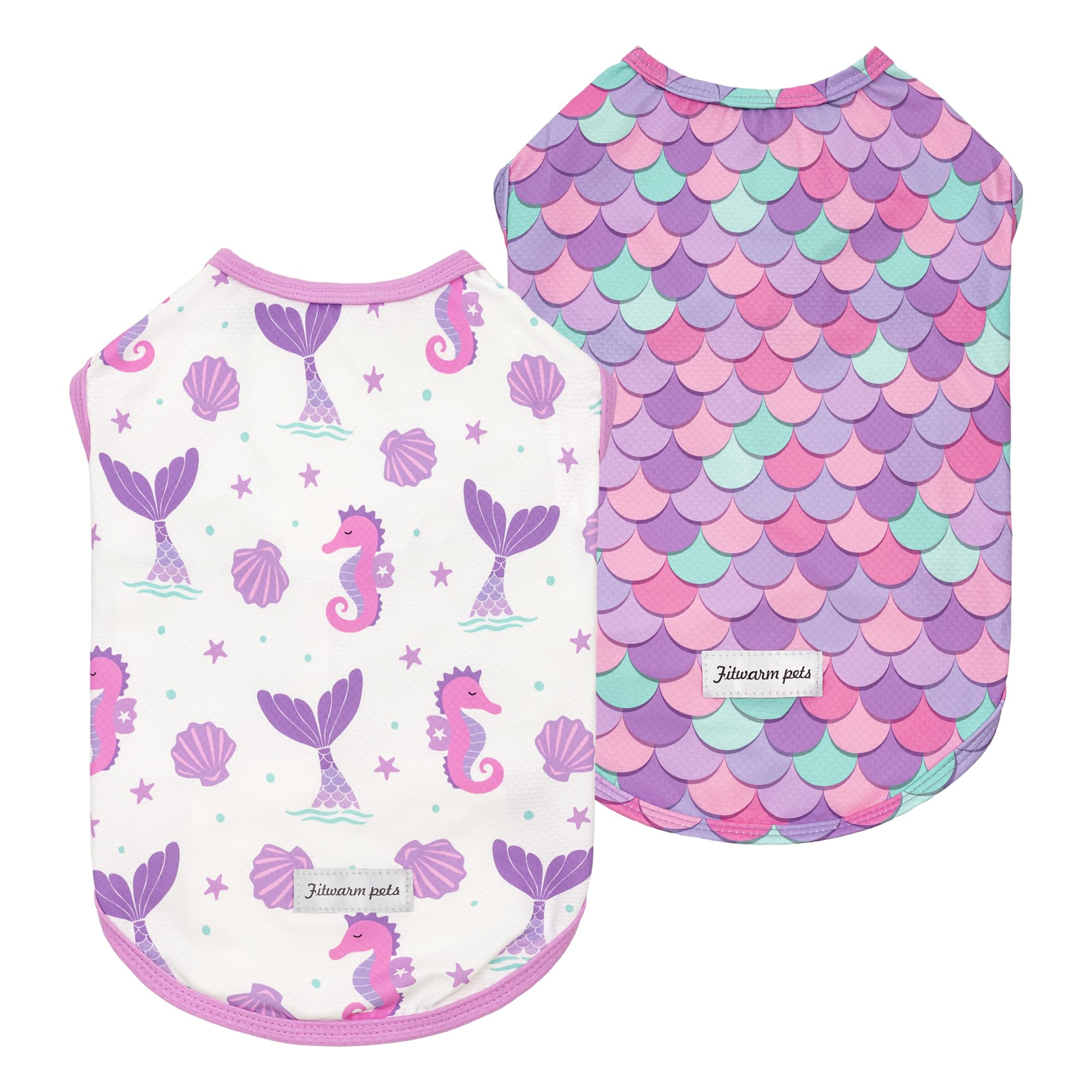 Fitwarm Lot de 2 chemises sirène à motif écailles de sirène pour chien, protection solaire UV 50+, gilet léger et rafraîchissant, séchage rapide, vêtements d'été pour petits chiens et filles – Tenues