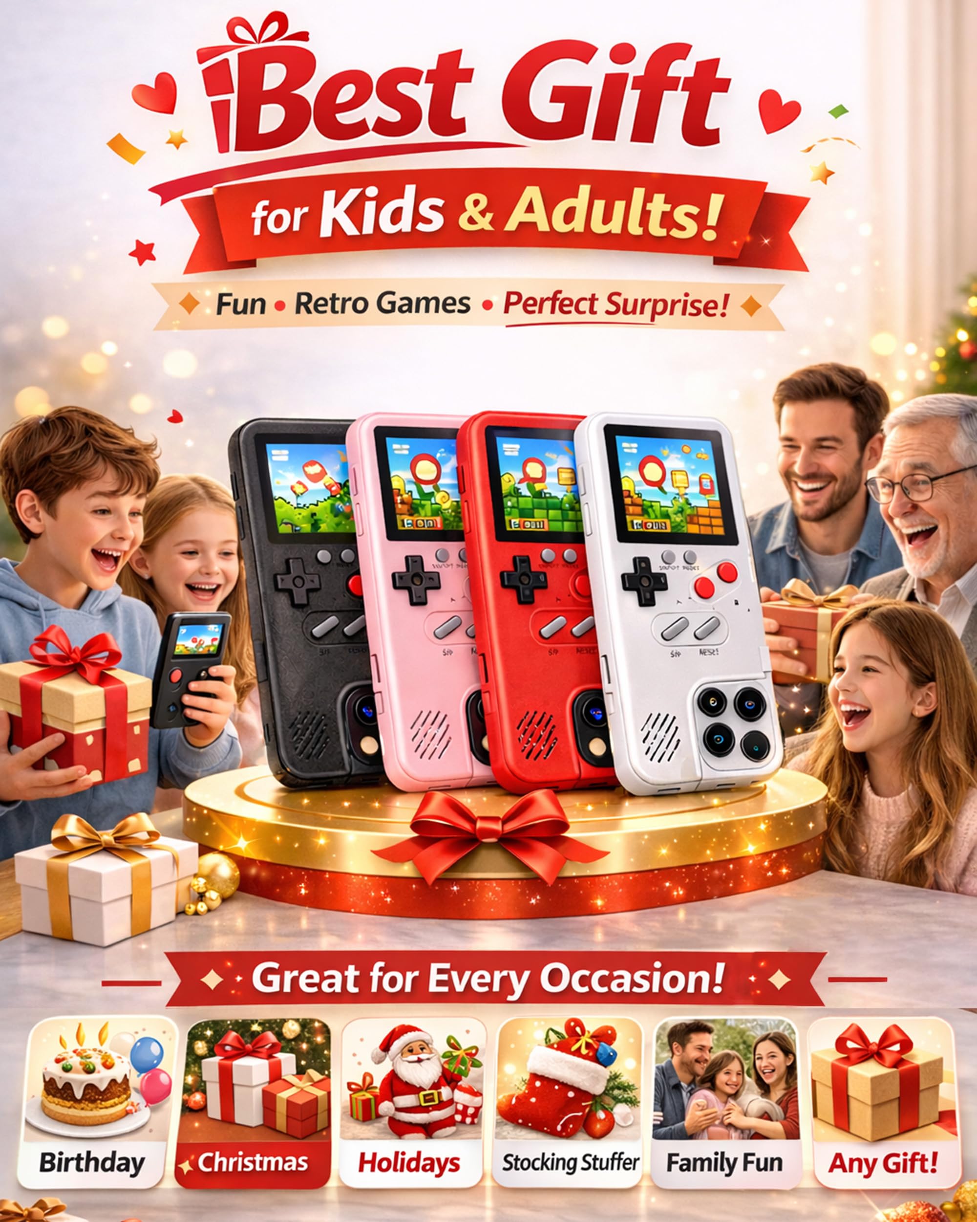 Gameboy Schutzhülle für iPhone 13/13 Pro, Retro-Schutzhülle mit 36 kleinen Spielen, Farbdisplay, Gameboy Handyhülle, Handheld Videospielkonsole Hülle für iPhone (Weiß, iPhone 13/13Pro)