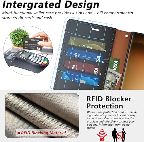 Miniatura 3 de TopPerfekt Funda tipo cartera para Samsung Galaxy S23 Ultra con bloqueo RFID, tarjetero de crédito, funda protectora de piel sintética para mujeres