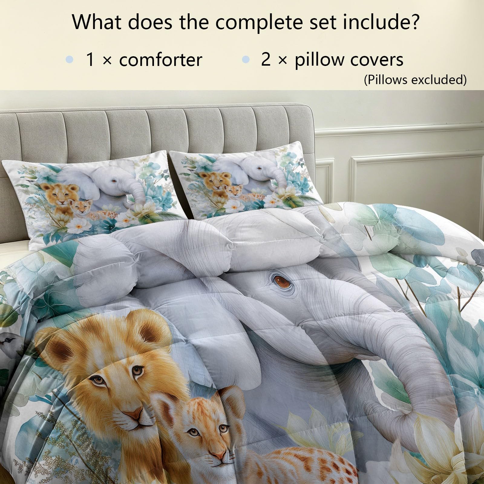 Générique Piumino senza federa per bambini adolescenti, stile natura acquerello, lavabile, 140 x 200 cm, motivo: animali selvatici, giungla e leggera biancheria da letto con 2 federe