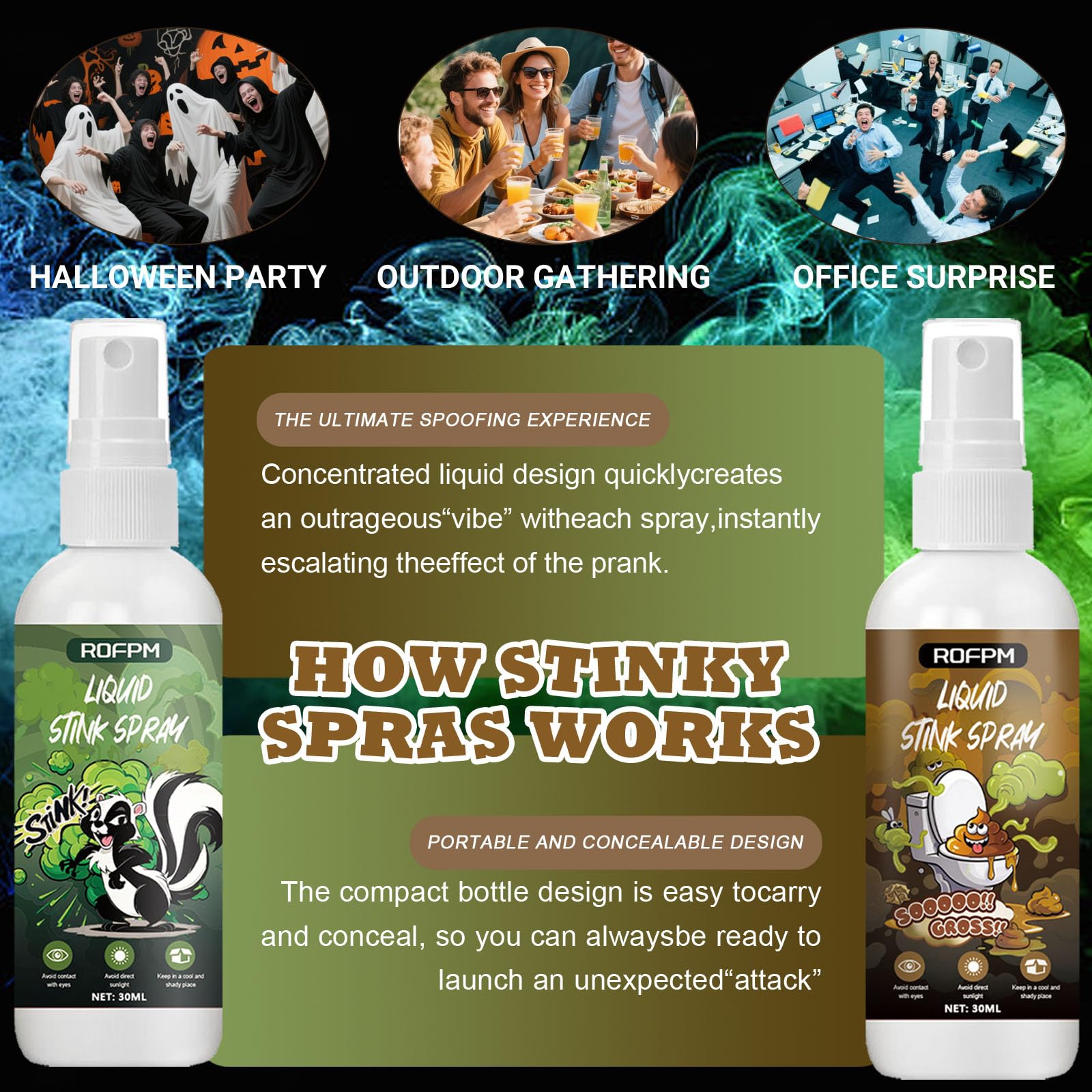 2 SZTUKI Spray do nięcia, spray w płynie do nięcia, malodorant w sprayu do żartów, długi czas trwania potężny zapach pompy, żart zabawka na Halloween