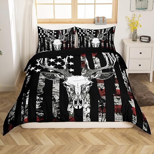 Miniatura 10 de Juego de funda de edredón de ciervos de caza, tamaño individual para niñas, niños, alce, reno, alce, bosque, animales de vida silvestre, juego de