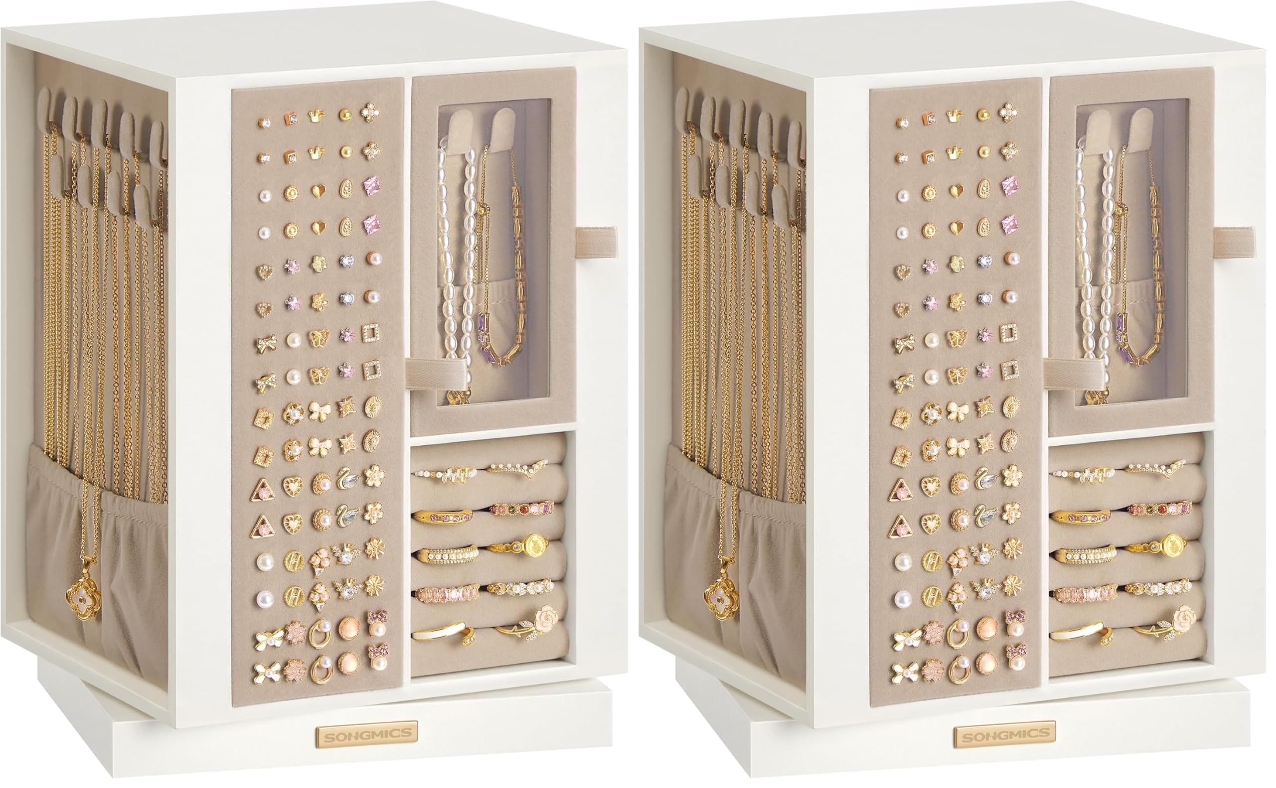 SONGMICS Schmuckkästchen, um 360° drehbar, mit 4 Schubladen (Packung mit 2)