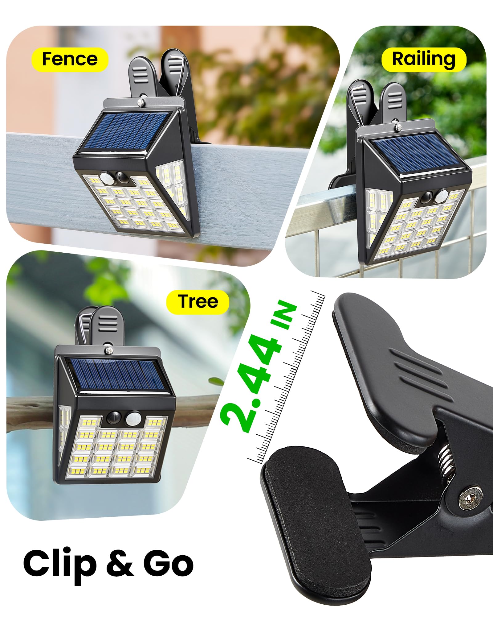160 luces LED solares con clip para exteriores, luces solares con sensor de movimiento, luces solares para valla al aire libre, IP65 impermeables, luces solares de pared para terraza