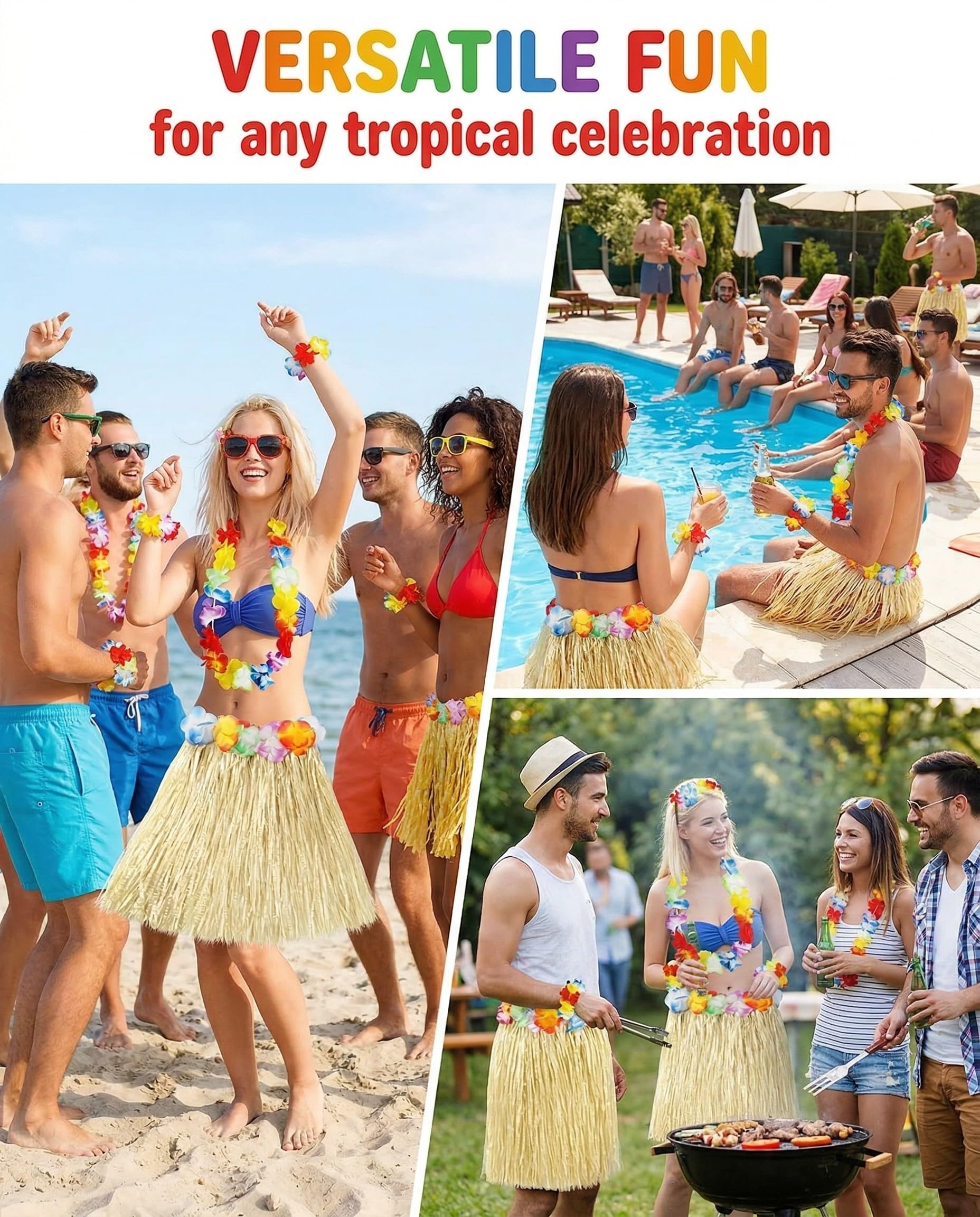 Set De Disfraz Hawaiano De 6 Piezas – Falda De Paja, Collar, Pulseras, Diadema Y Gafas De Sol De Coco Para Fiestas Temáticas