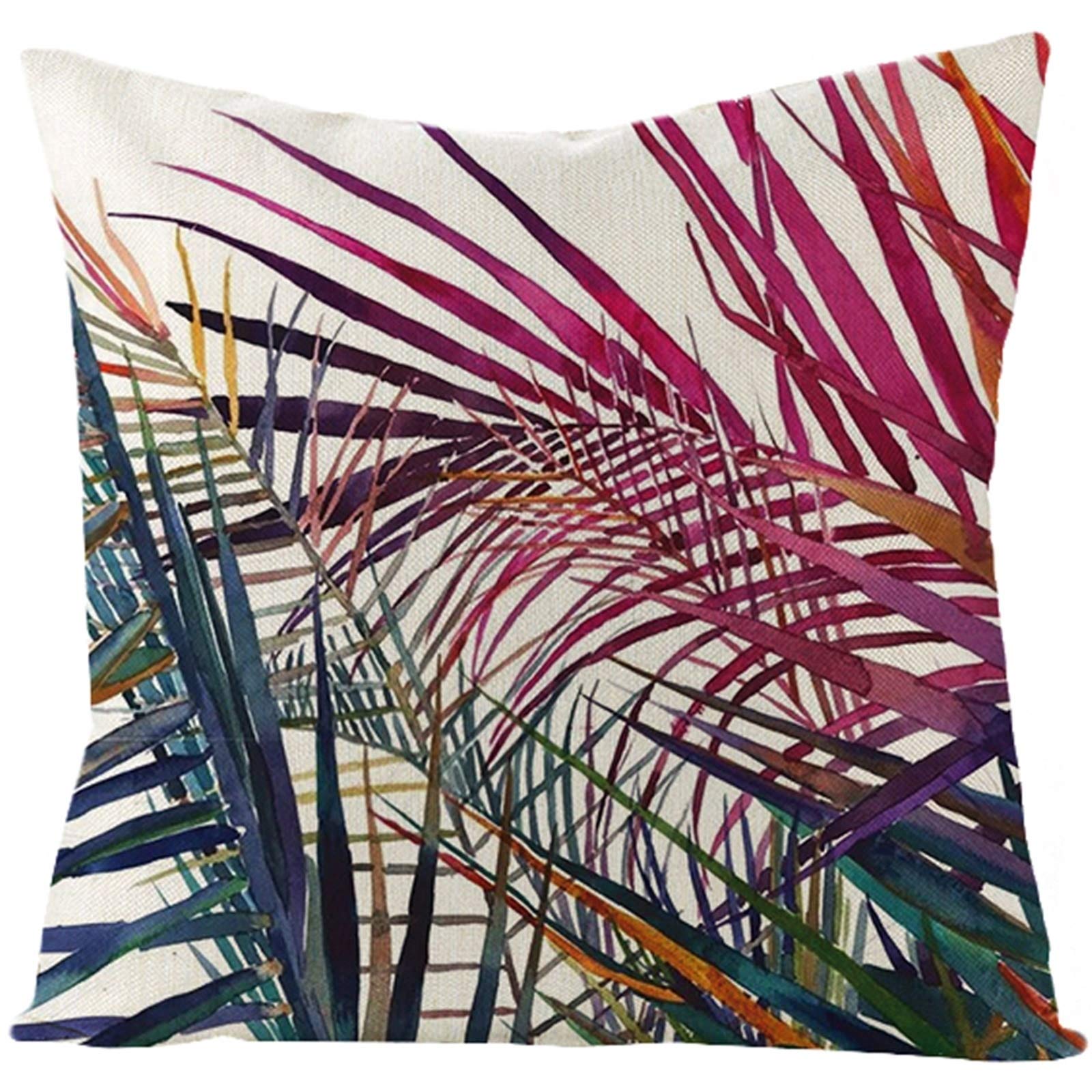 Ehomery Style 12 Couch Pillow Cover Replacement Cushion Cover Cotton Palm Leaves Pattern Flax Throw Pillow Covers Pillow Coversfor Sofa Cushion Cover With Tassels Green Purple Fuchsia 18X18 Inches