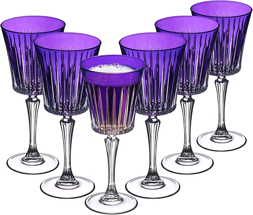 Miniatura 8 de Barski Copa de vino  Copas de vino  Vino tinto  Vino blanco  Púrpura  Copa de agua  Juego de 6 copas  Vidrio similar al cristal  10 onzas bellamente