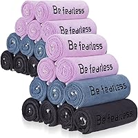Peryiter 24-Pack Microfiber Gym Towels - Soft Absorbent 'Be Fearless' Sweat Towels for Yoga, Workout, Sports, Swimming - 3 Colors Grey Purple Blue
