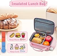 Vista 4 de Lonchera para niñas, bolsa de almuerzo rosa arcoíris impermeable, con aislamiento térmico, correas ajustables para el hombro, lonchera de ballet
