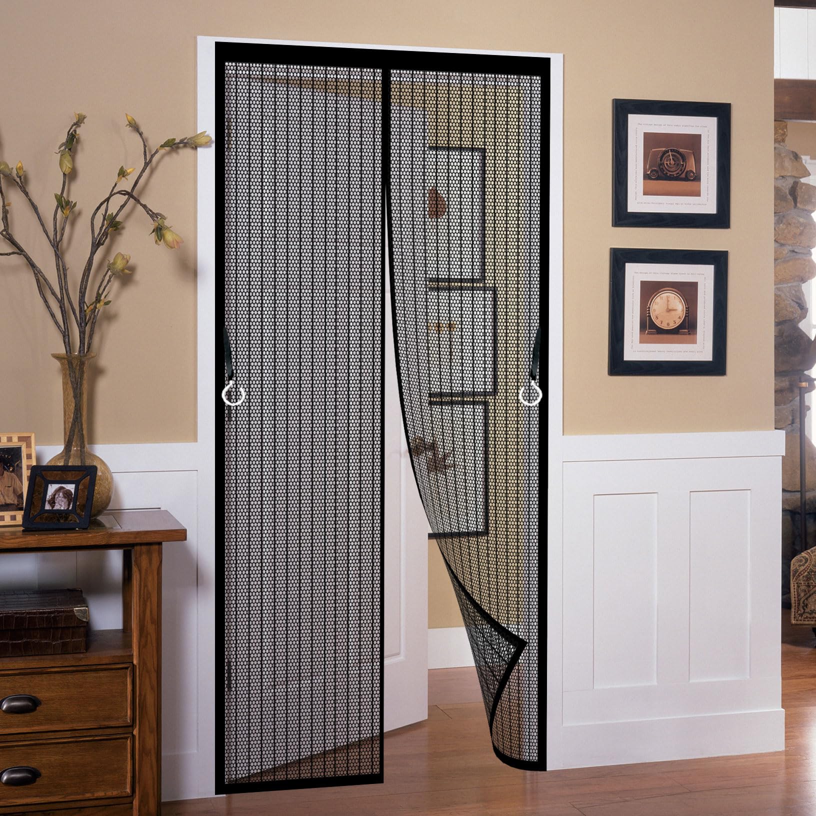 Fly Screens for Doors 147 x 140 cm Heavy Duty Mesh, Magnetic Self-Sealing Magnetic Door Curtains Fly Screen Self Sealing No Gap, Pet-Friendly for Living Room, Kitchen, Bedroom, Black
