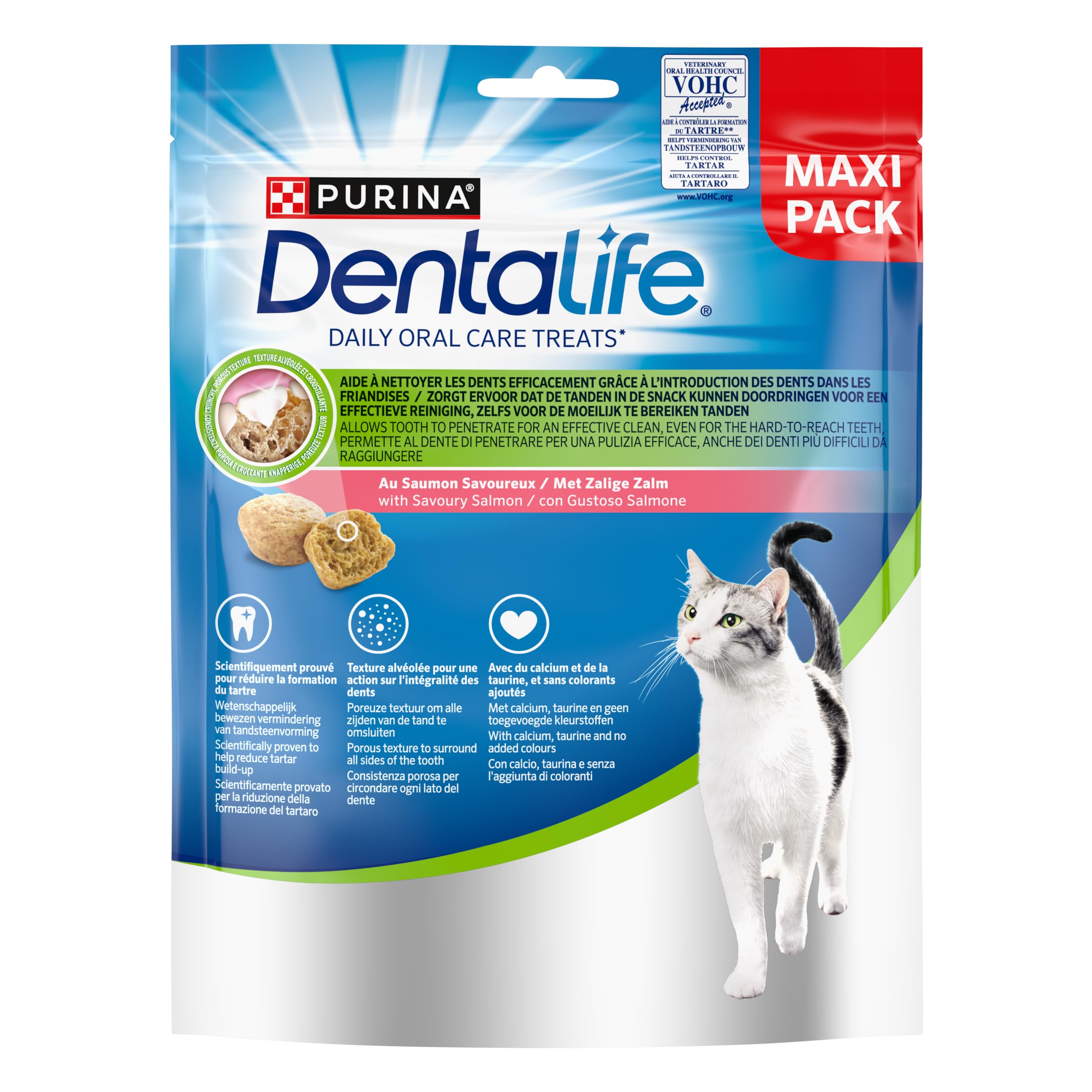 DENTALIFE |Daily Oral Care | Golosinas | para Gatos Adultos | Ayuda a Limpiar los Dientes eficazmente | En salmón | Bolsita | 140 g