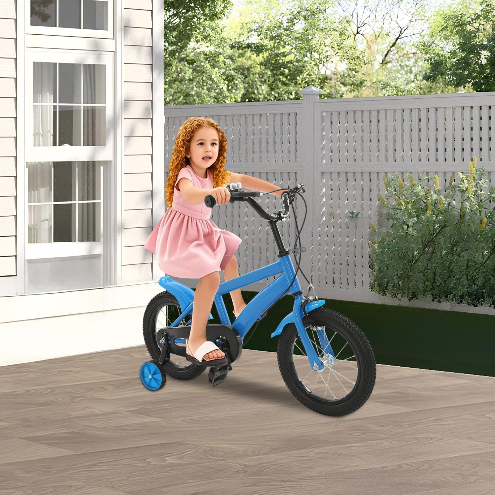 Vélo Enfant 14 Pouces Réglable Acier Carbone Garçon Fille Roues Stabilisatrices 3-6 Ans