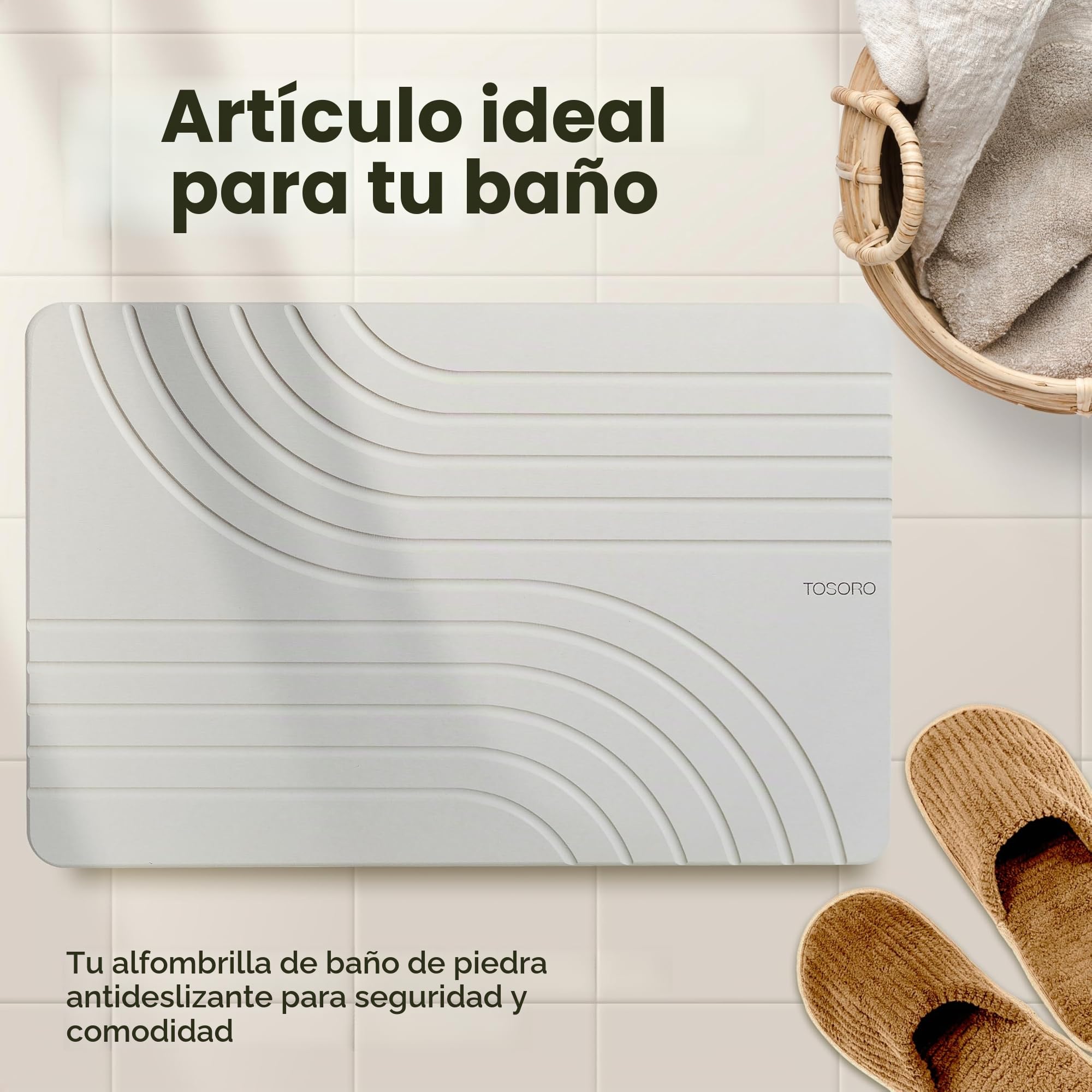 TOSORO - Alfombra de baño de Piedra, Alfombrilla de Ducha de Piedra Antideslizante de Tierra de diatomeas - Alfombra de baño Absorbente de Secado rápido - Diseño Elegante y Moderno, fácil de Limpiar