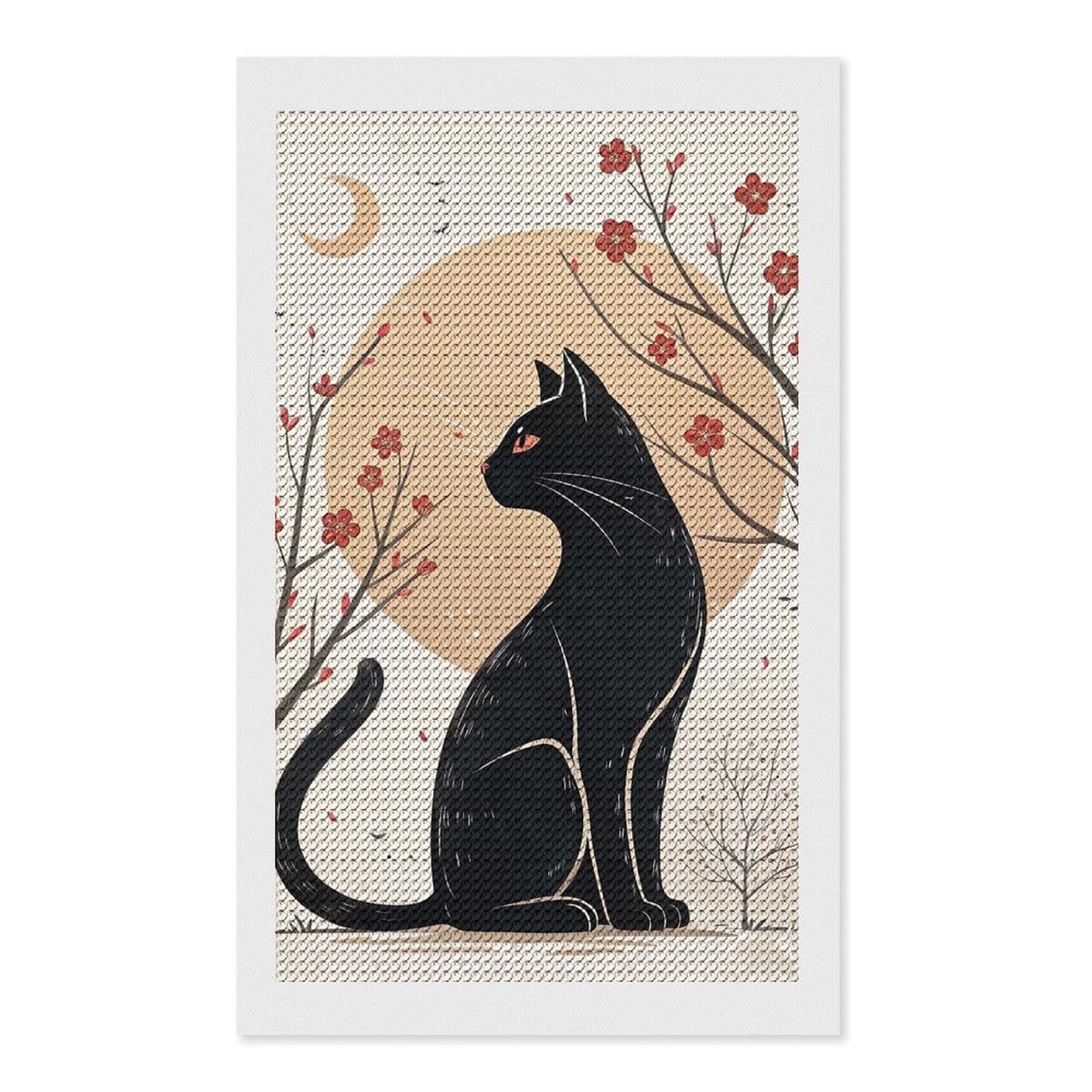 Junmoney Black Cat with Cherry Blossoms 5D Diamond Painting Kit 12"x20", Relaxing DIY, Mindful Craft Project, Full Kit Included, Thoughtful Present