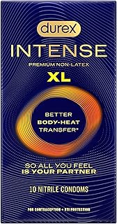 Durex Intense XL Non Latex Condoms, Ultra Thin Condoms Lubricated with Silicone Lube, Latex Free, Premium Nitrile, 10 Count