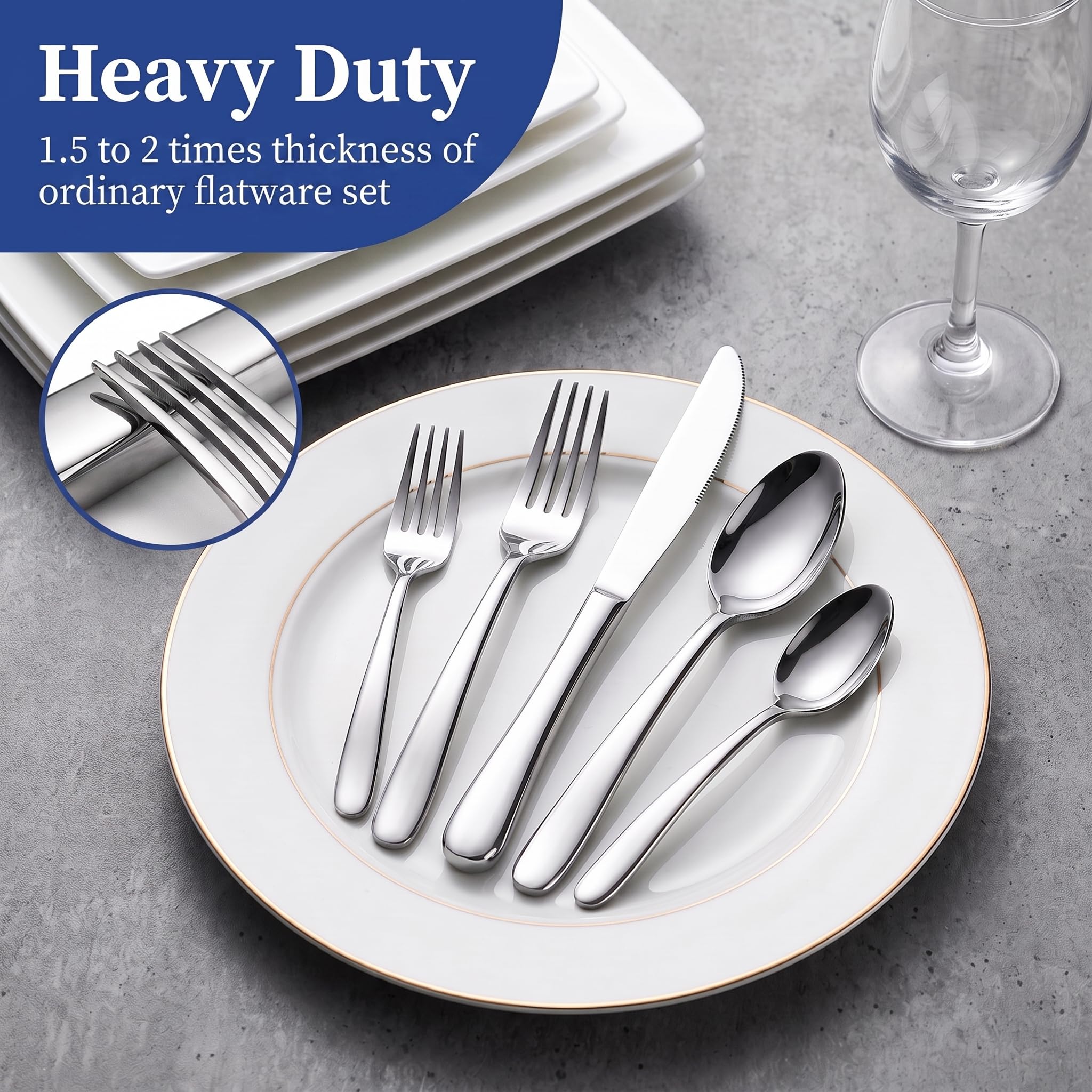 LIANYU Juego de 60 cubiertos de acero inoxidable para 12 utensilios de cocina de gran resistencia, para casa, restaurante, boda, lavavajillas, pulido con espejo