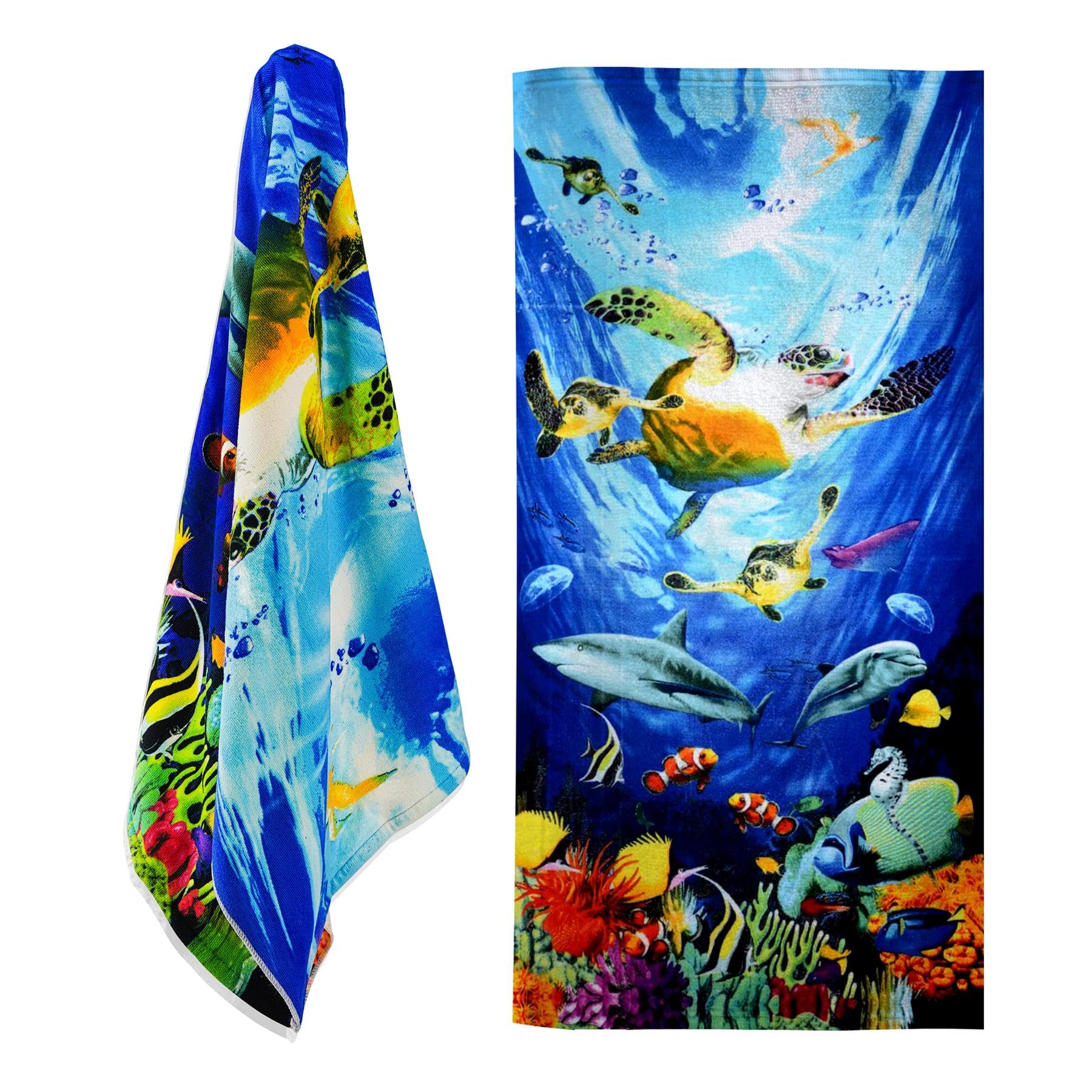 Geezy Ocean Turtles Microfibre Beach Towel, Design - Quick Drying, Lightweight, Sand-Free, Large & Durable, Summer Vibe - Beach Essentials For Travel, Holiday, Swimming, Sauna, Adults & Kids, 70X140cm