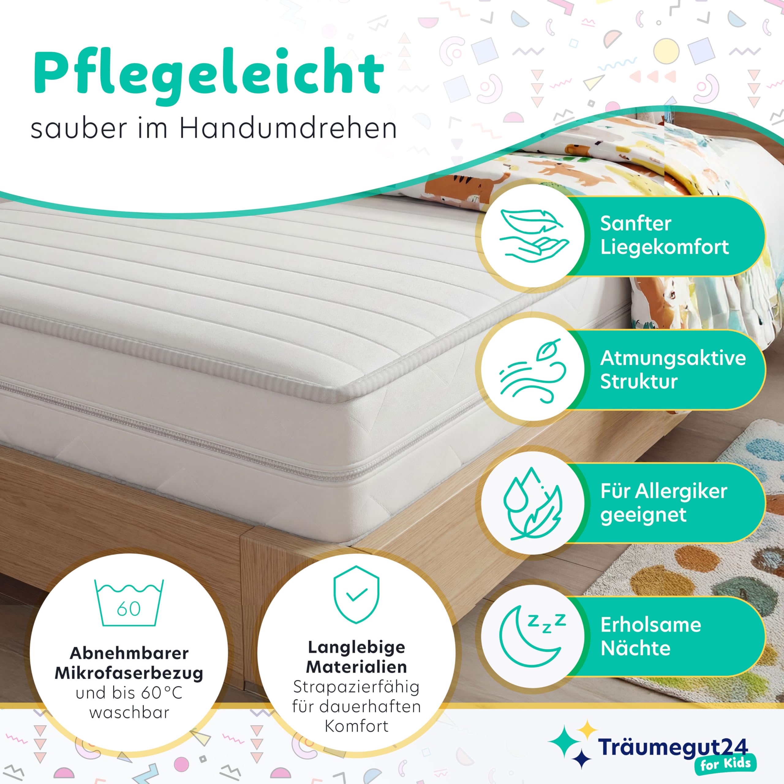 Träumegut24 - Matratze für Kinder & Jugendliche - 90x200 cm | H2&H3 | Schaumstoffmatratze | Hautfreundlicher & waschbarer Bezug | Oeko-TEX Zertifiziert | (90 x 200 cm, H2&H3, 10 cm)