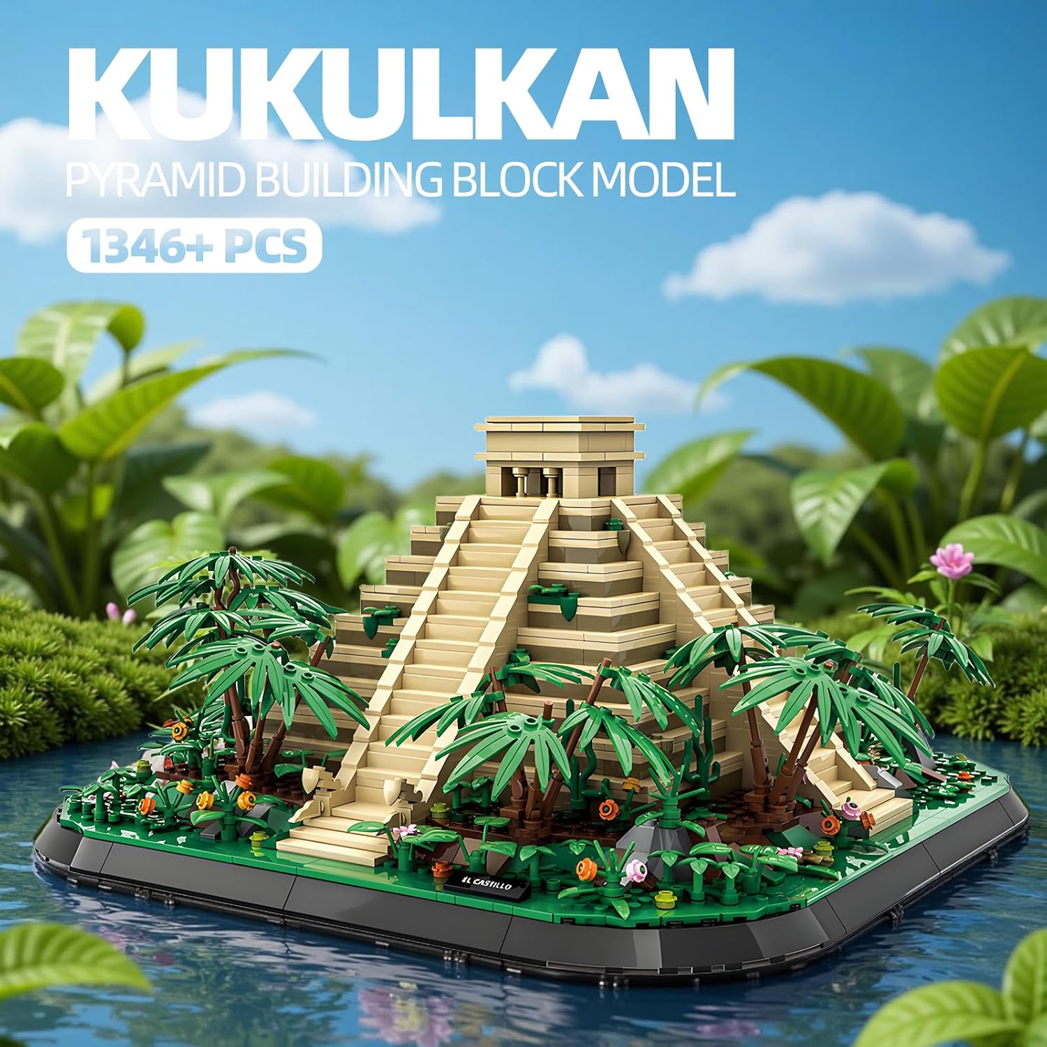 El Castillo Pyramid Building Blocks Sets Mexico Architecture Building Block Toys for Adults and Kids Mayan Pyramid Model Gift for Boys and Girls 1346+PCS
