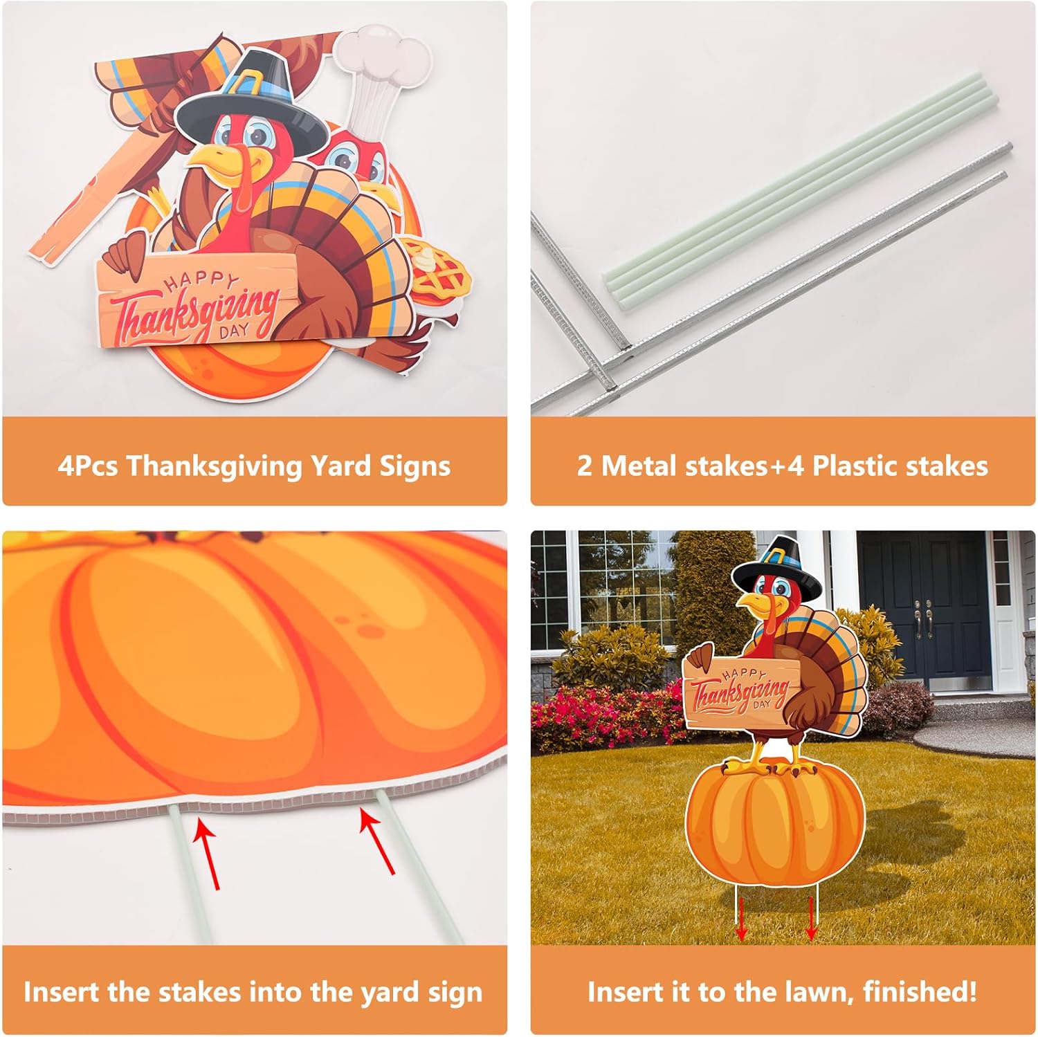 Large Thanksgiving Yard Signs 2pc with Stakes Happy Thanksgiving Decorations Outdoor Turkey Pumpkins Harvest Garden Wall Porch Signs Seasonal Holiday Party Supplies Lawn Yard Decorations