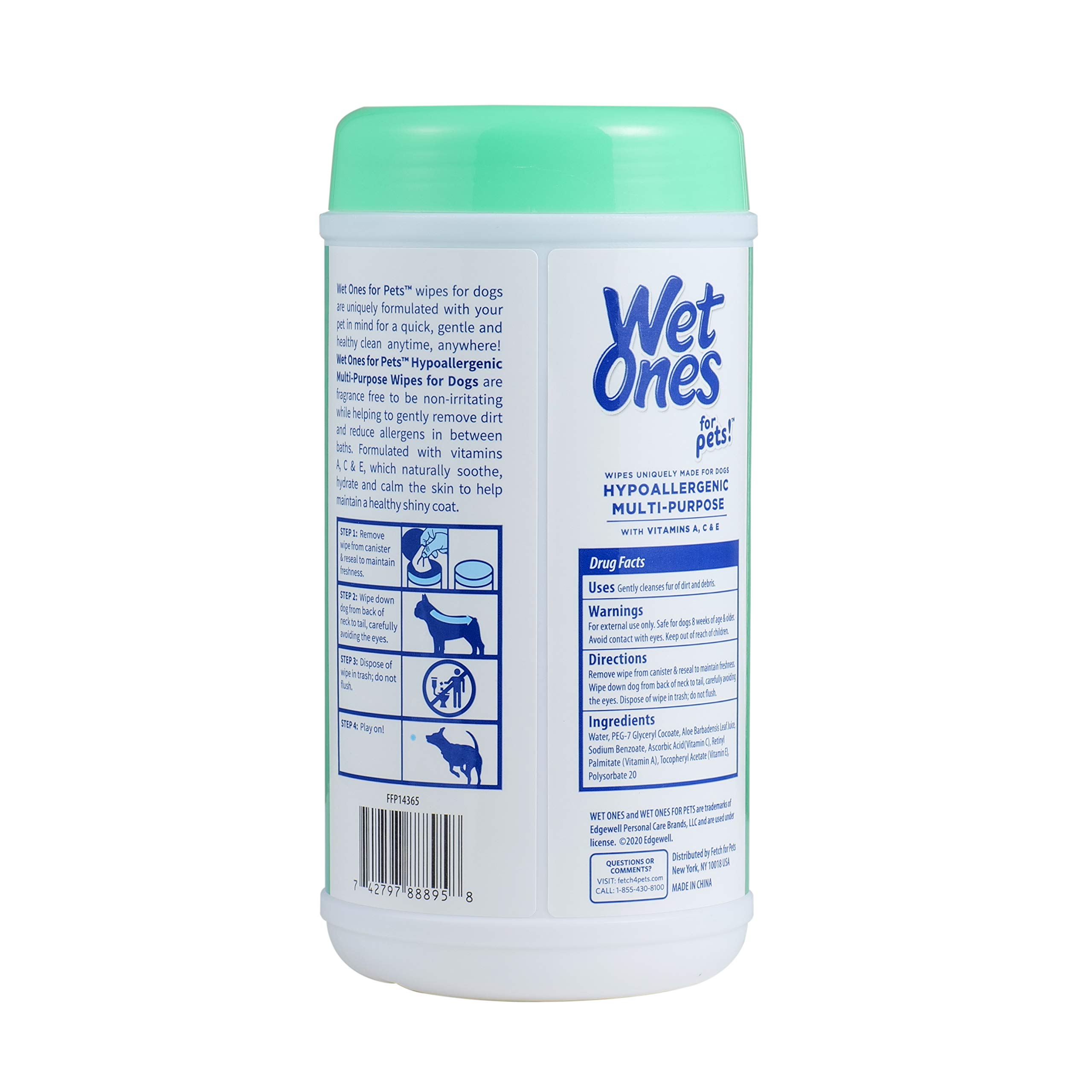 Wet Ones for Pets FF14365PCS12 Lot de 50 lingettes hypoallergéniques multi-usages avec vitamines A, C et E, sans parfum et hypoallergéniques pour tous les chiens