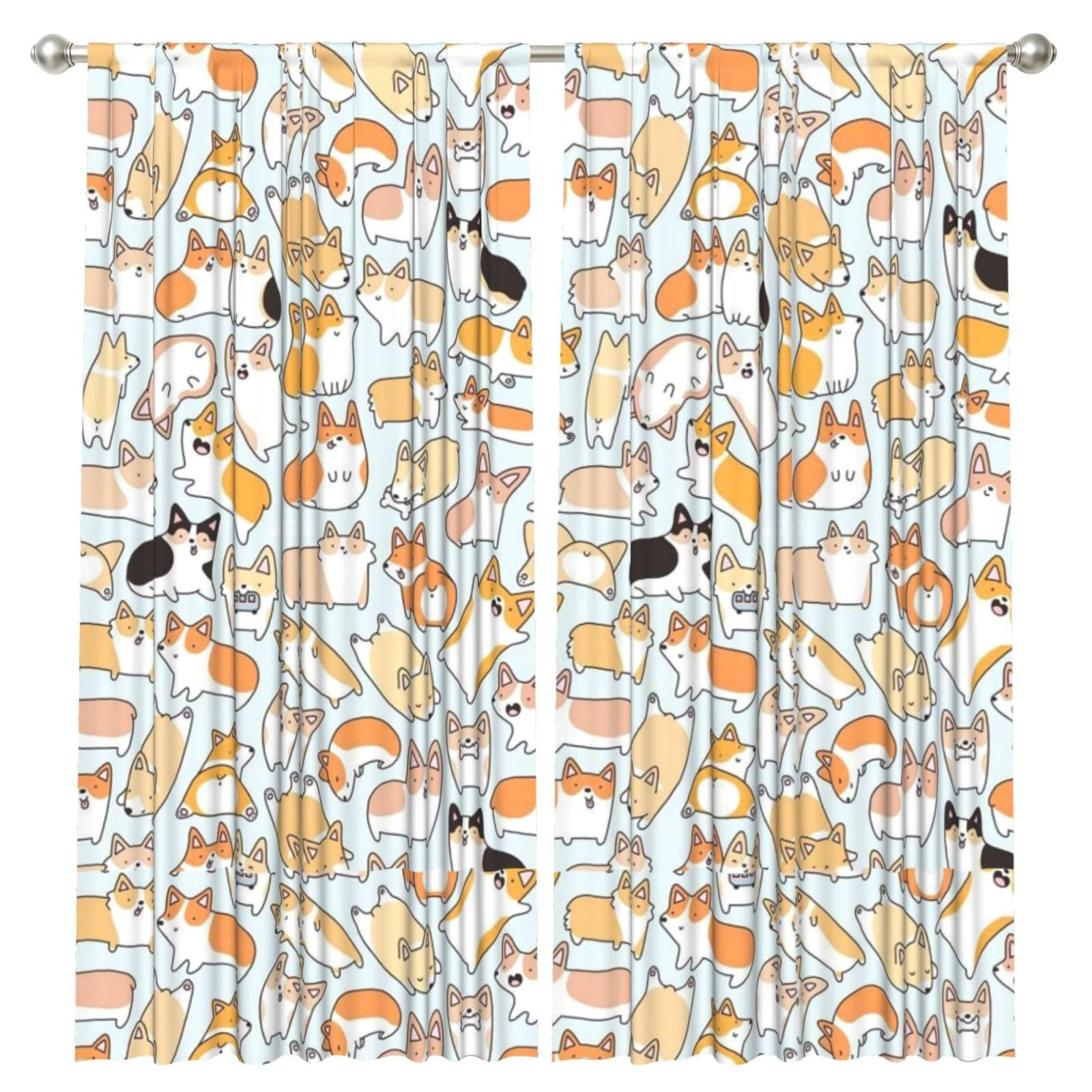 InOmak Corgi Pattern, 2 Panels Window Curtains 52 x 84 Inch Blackout Curtains for Living Room Bedroom